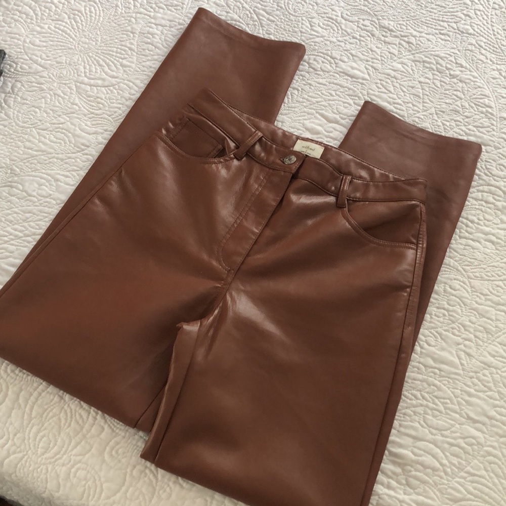 Wilfred Melina Vegan Leather Pants Pecan Brown High Rise Straight Leg - Picture 7 of 12